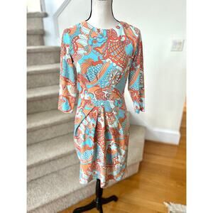 J.McLaughlin Blue & Orange Abstract Floral Paisley Catalina Cloth Sheath Dress